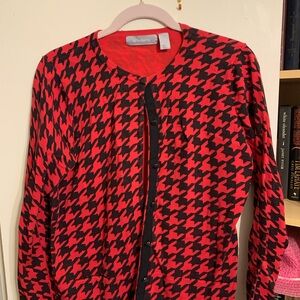 Liz Claiborne Red and Black Houndstooth Cardigan
